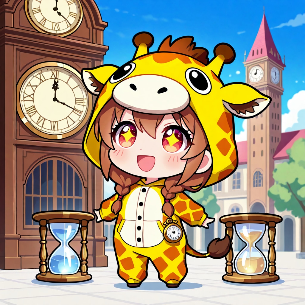 時の記念日とキリン着ぐるみちび子ちゃん