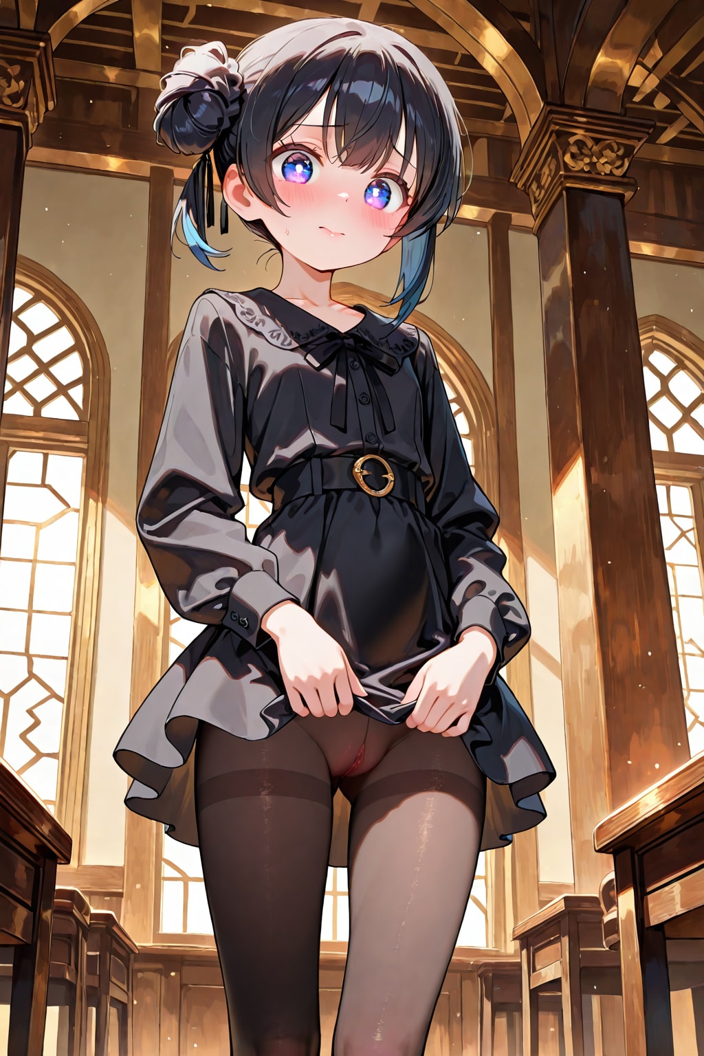 お股が気になるノーパンパンストろりっ娘