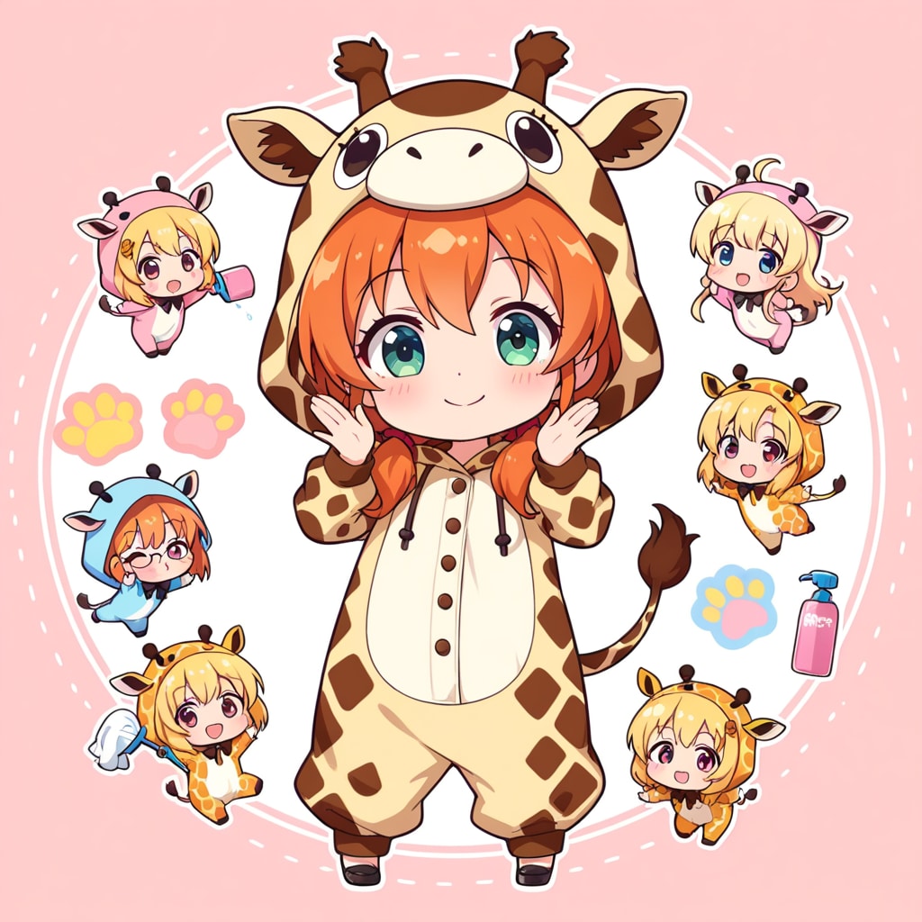 メガネクリーナーとキリン着ぐるみちび子ちゃん