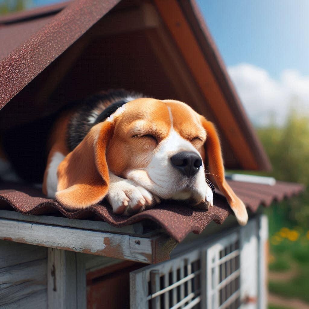 日向ぼっこする犬
