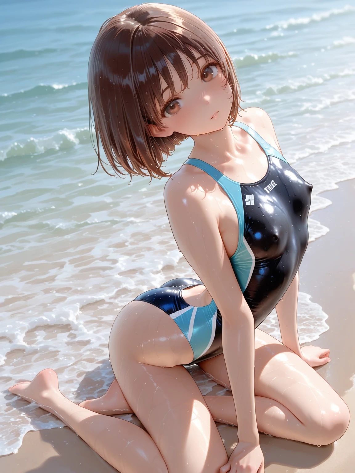 浜辺で横座り