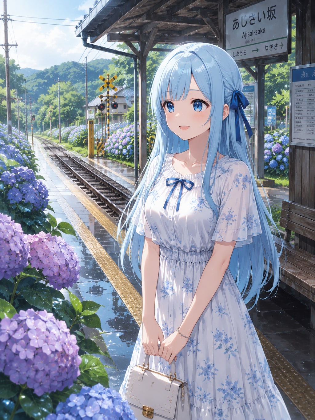 雨上がり、紫陽花の参道にて
