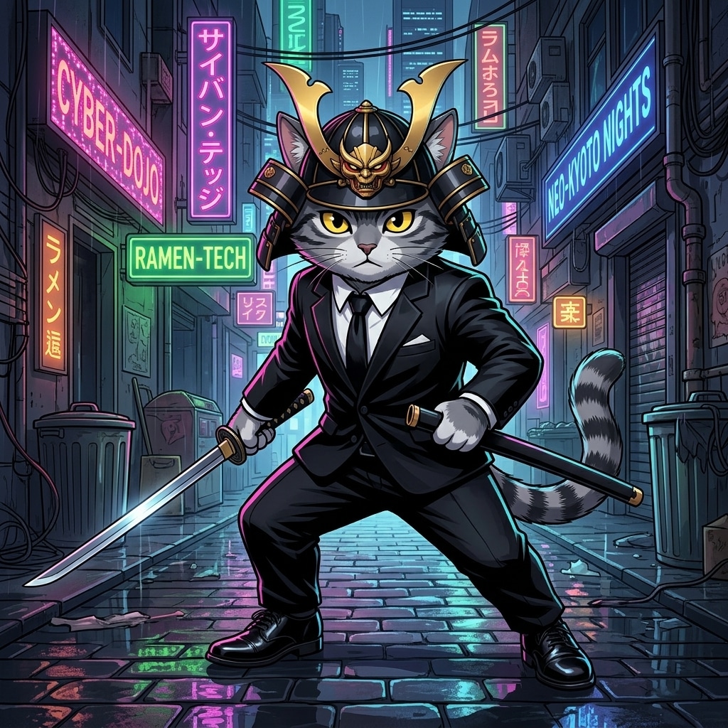 黒服の猫侍