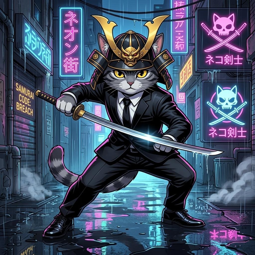 黒服の猫侍