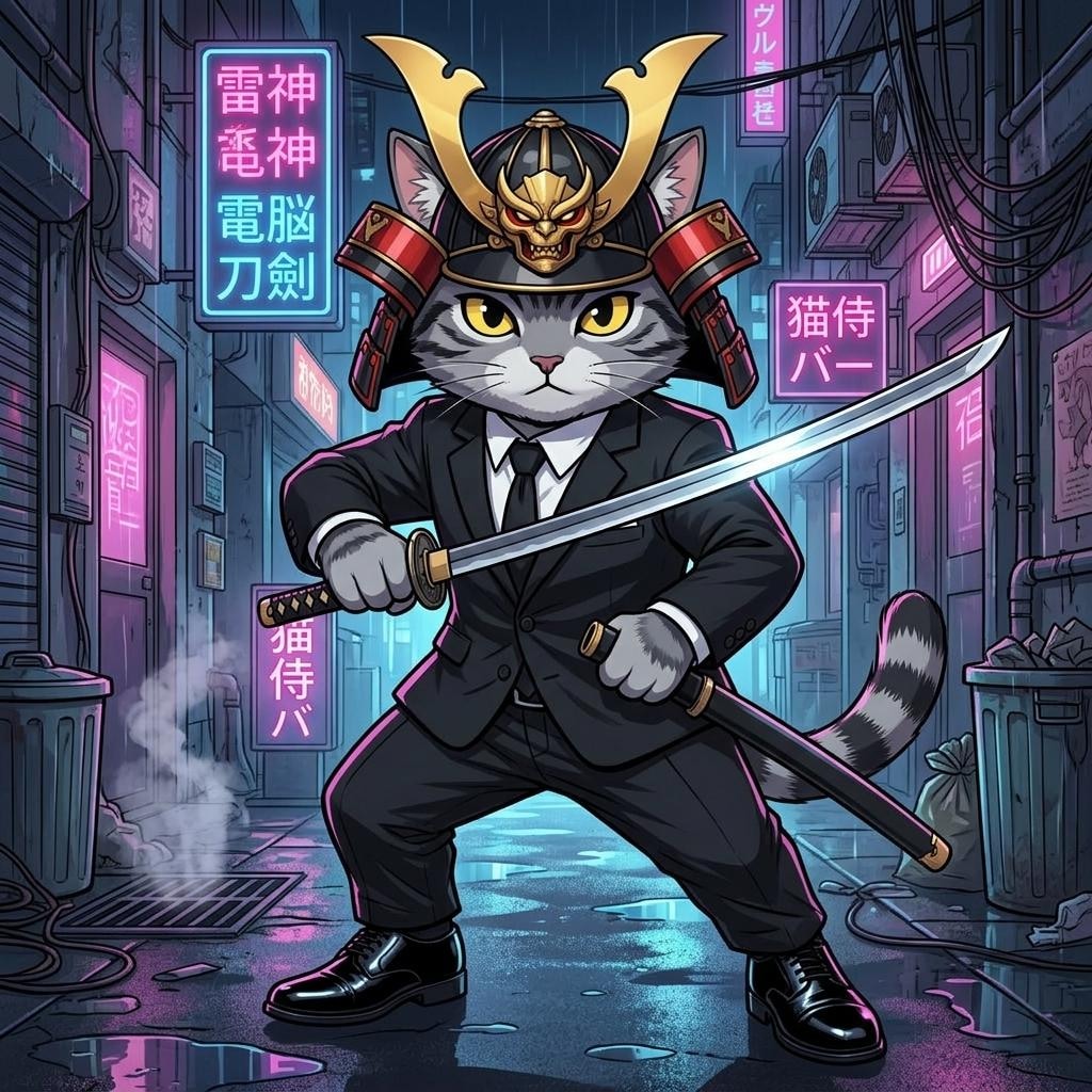 黒服の猫侍