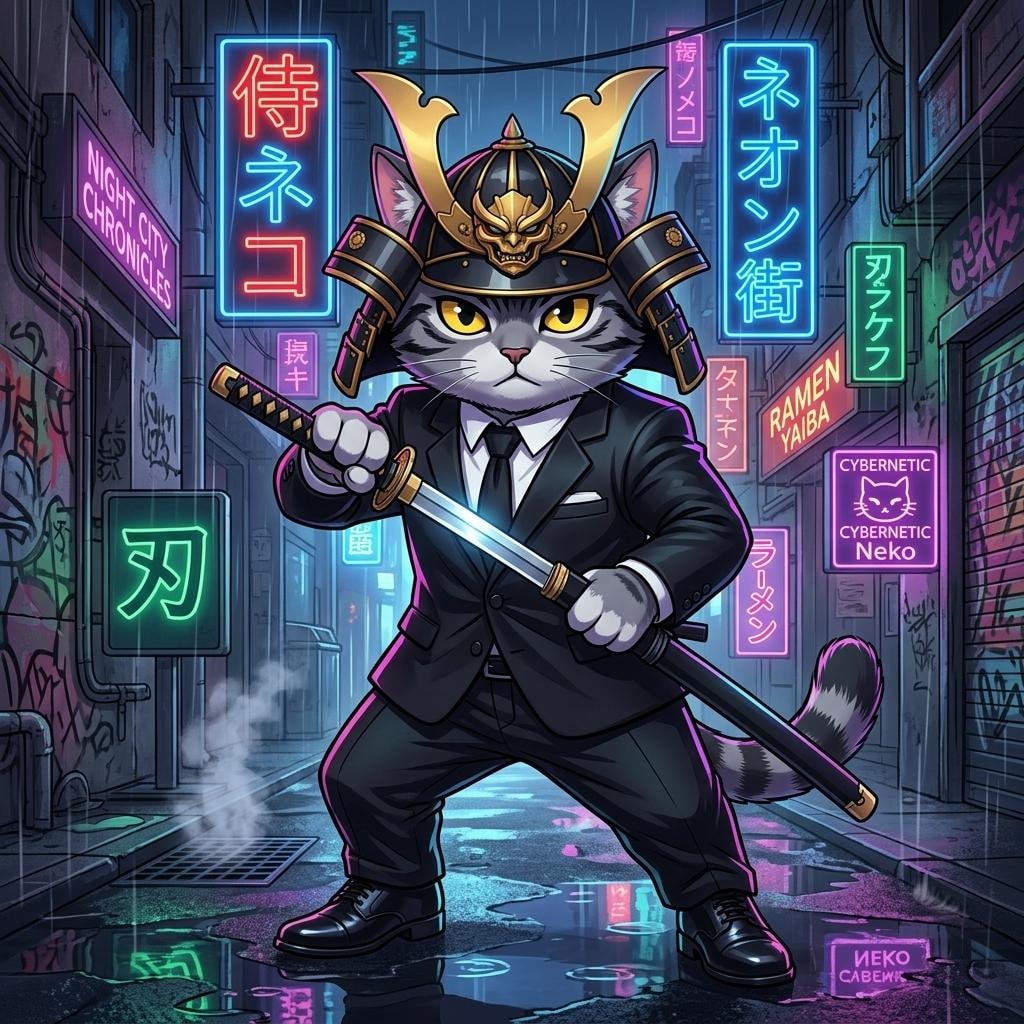 黒服の猫侍