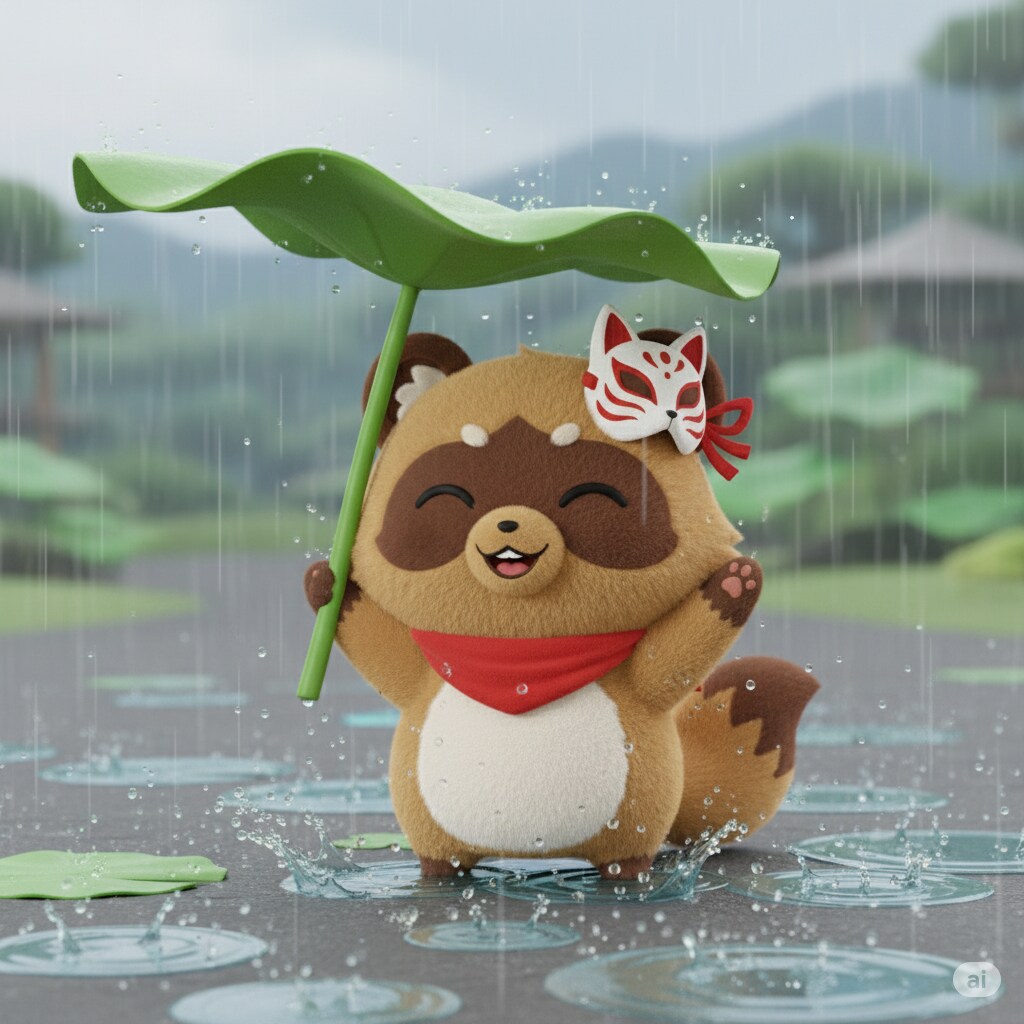 【わくわく系たぬき】雨降りでも心はわくわく！ | の人気AIイラスト・グラビア