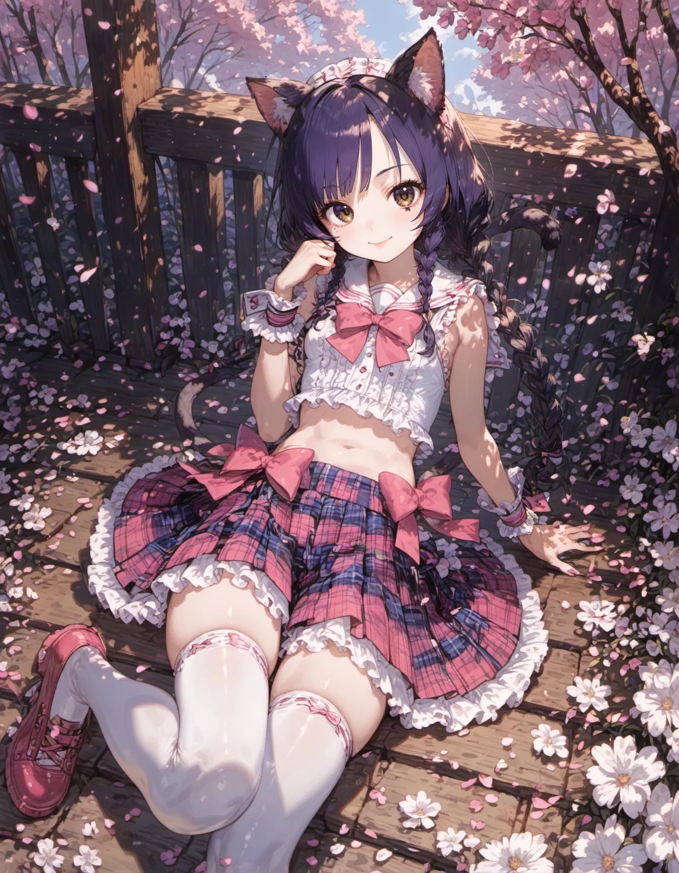 Feline Slumber Under the Sakura | の人気AIイラスト・グラビア