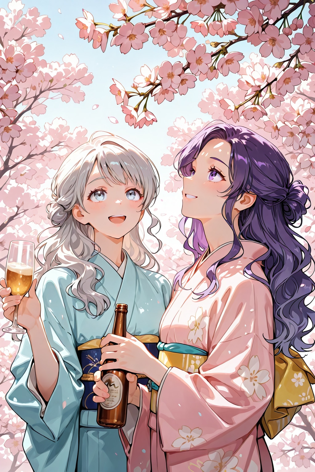 ツルヒメ＆銀髪ちゃん(お花見🌸) | の人気AIイラスト・グラビア