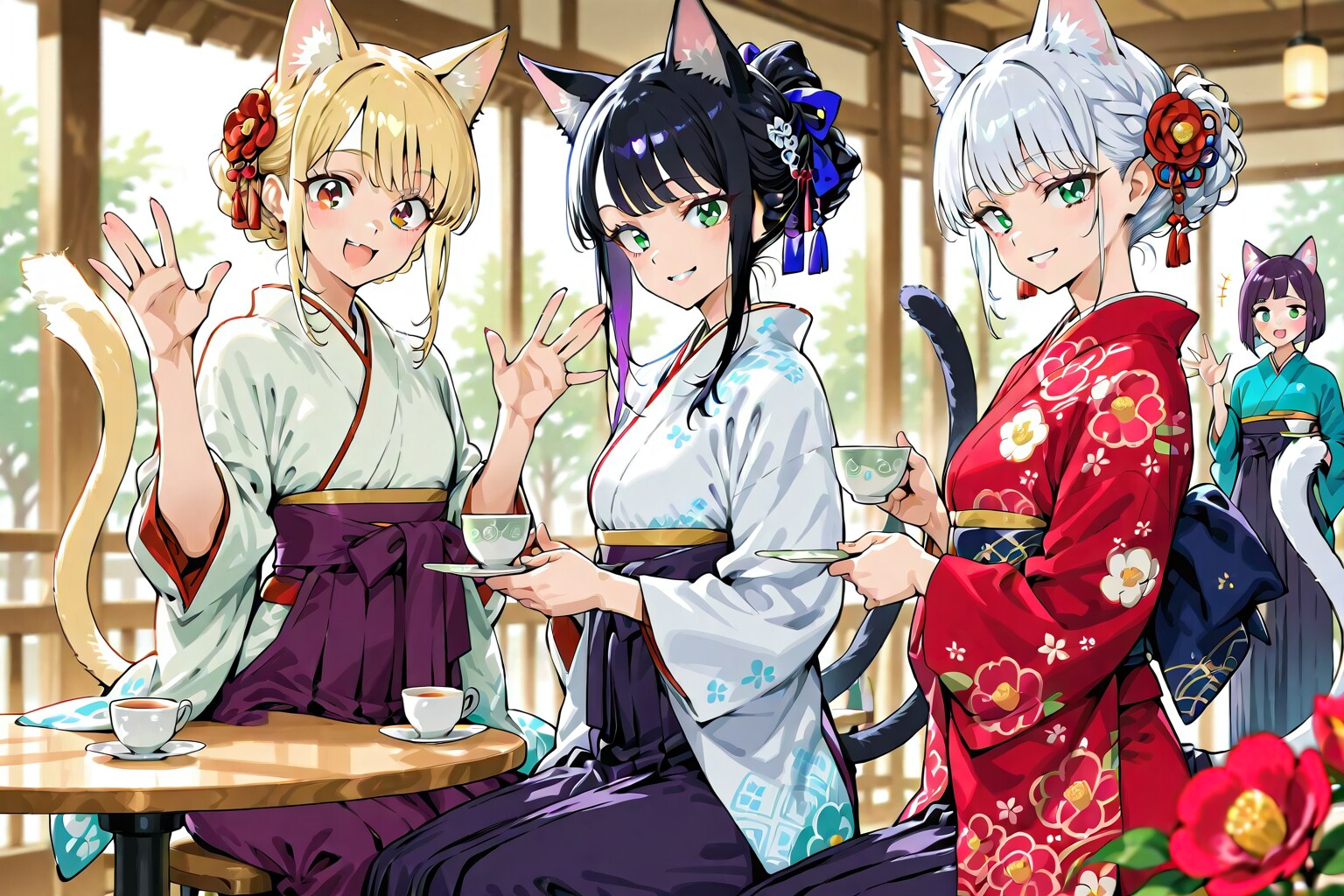 レトロなカフェで着物お洒落