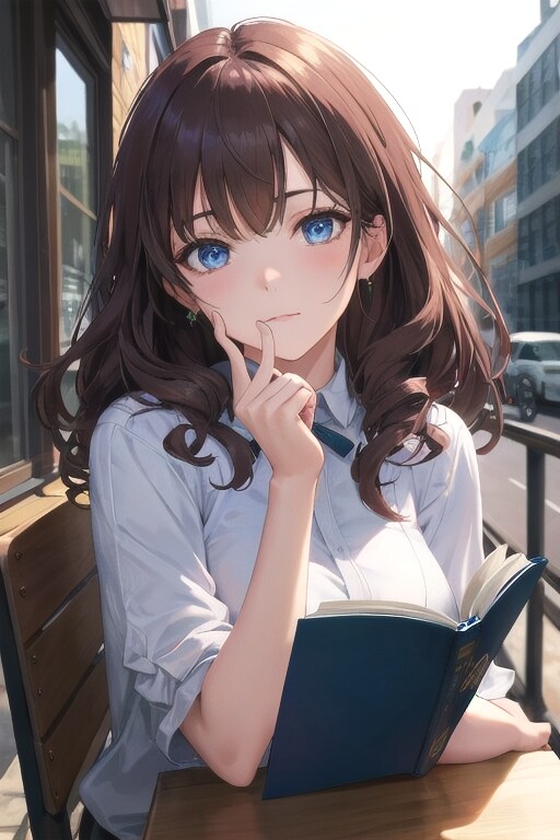 テラスで読書する彼女