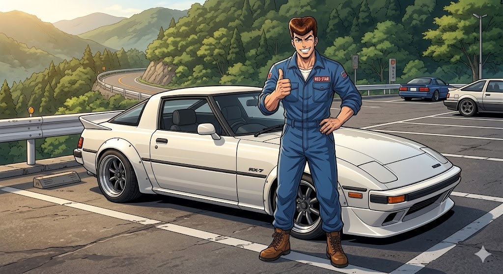 うちのボス RX-7 SA22C 13B-T載せ替え仕様 O/H後のテスト走行中 | の人気AIイラスト・グラビア