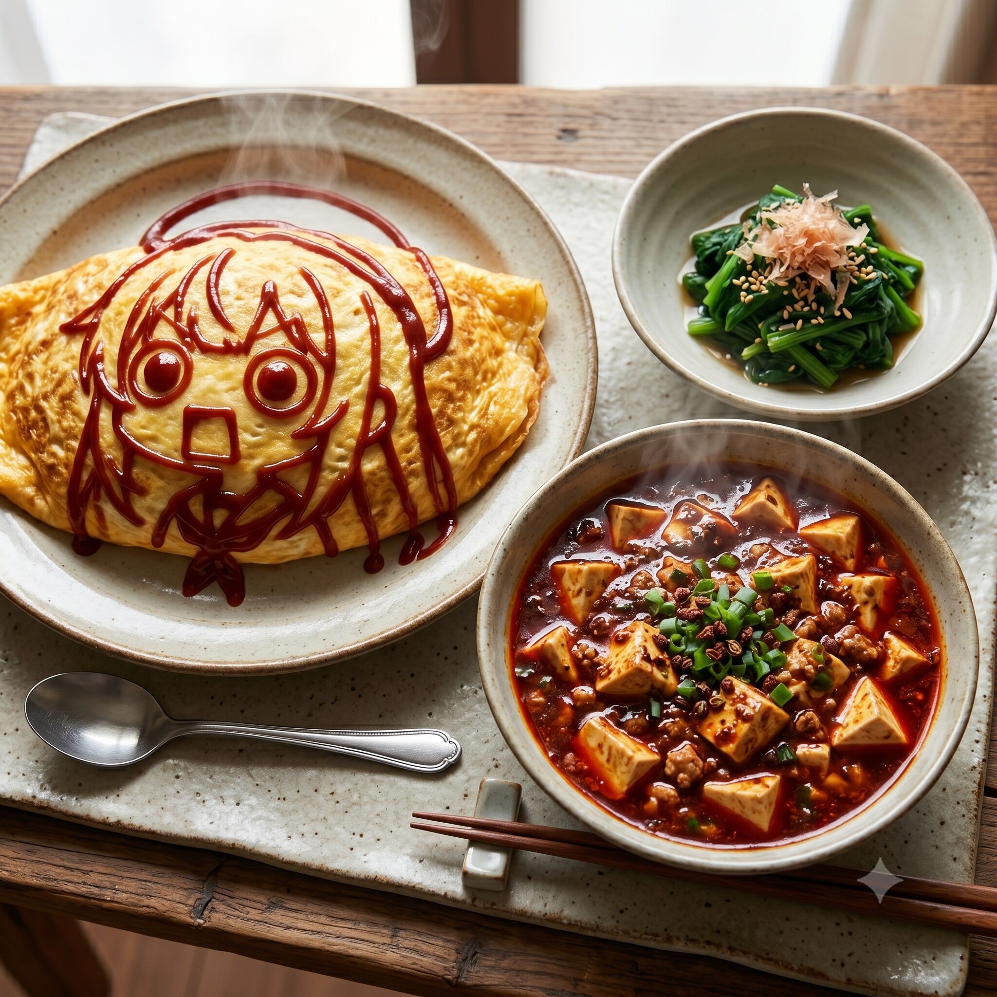 摩訶不思議食堂のオムライスと麻婆豆腐のセット