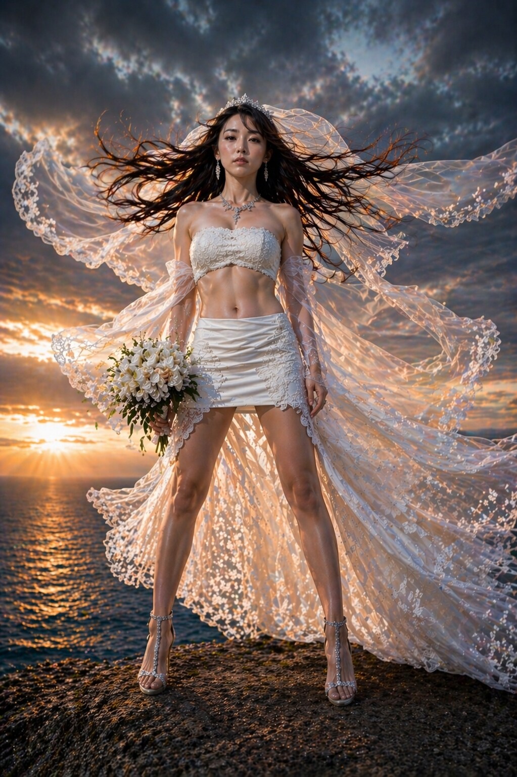 夕日の中の妖精のような花嫁