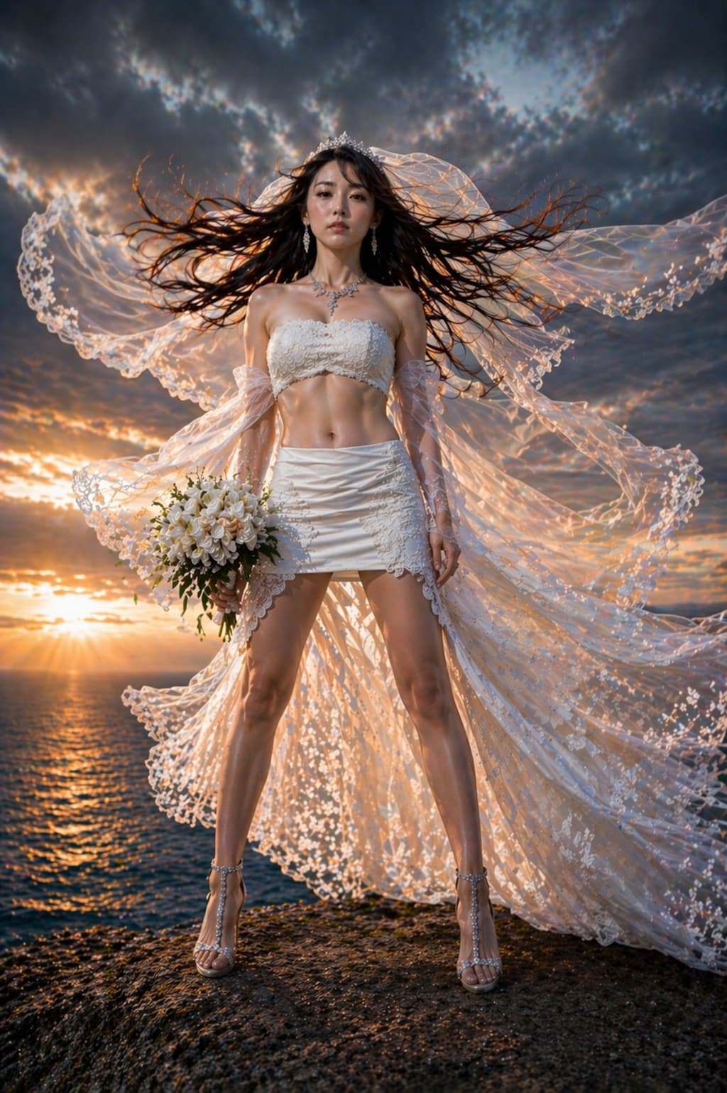 夕日の中の妖精のような花嫁