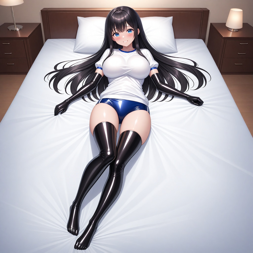 体操服青ブルマ黒長手袋サイハイソックス