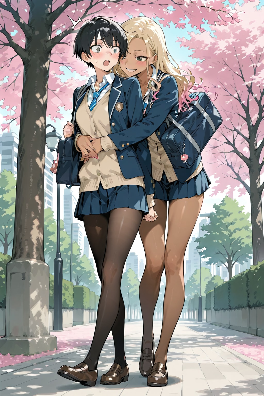 入学式でギャルに好かれたボーイッシュ女子 | の人気AIイラスト・グラビア