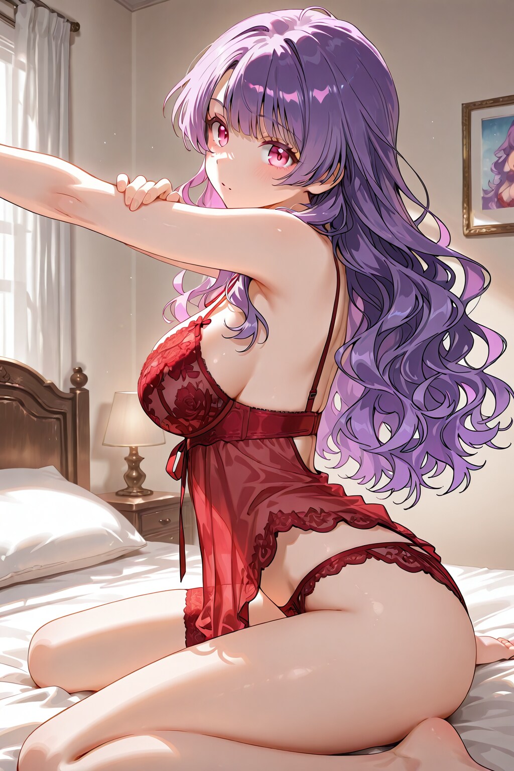 ベッドの上で下着姿の少女