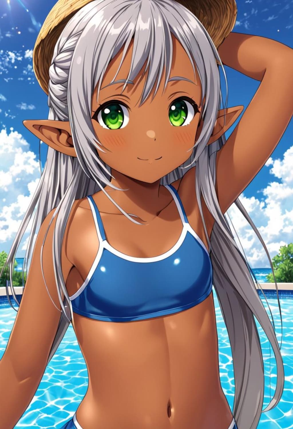 プールで遊ぶダークエルフちゃん