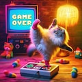 レトロゲームをする猫 6枚目
