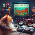 レトロゲームをする猫 2枚目