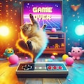 レトロゲームをする猫 5枚目