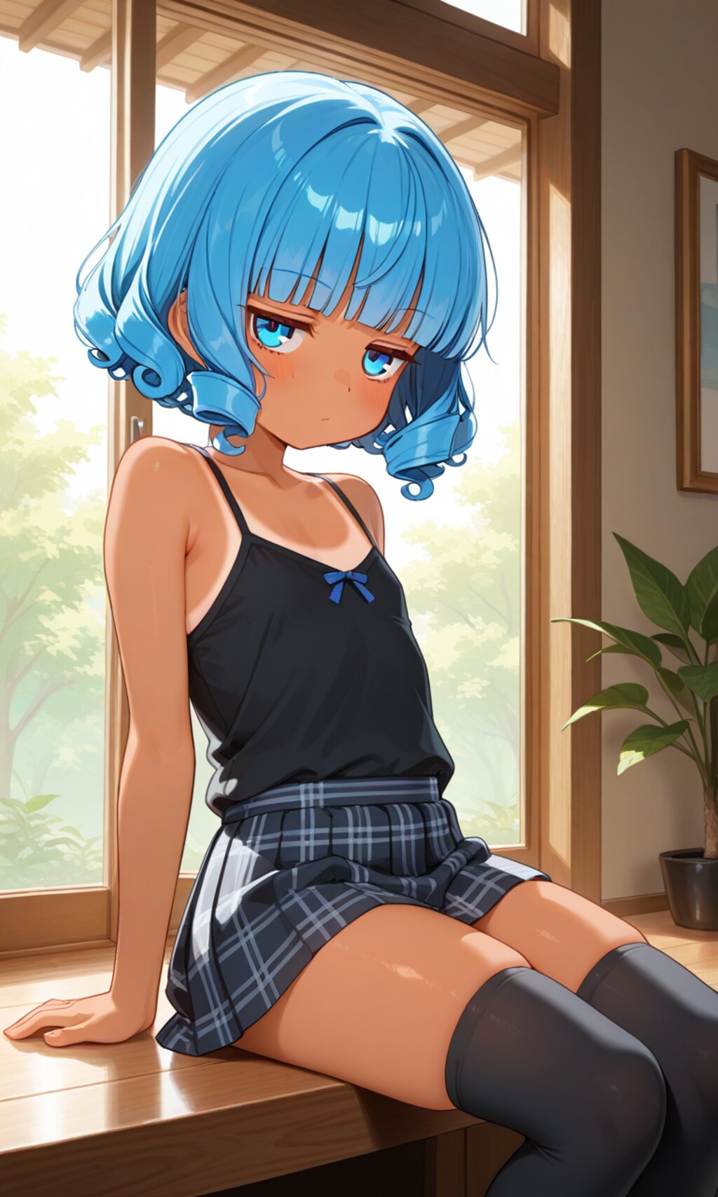青髪のジト目の子、日焼けロリ版