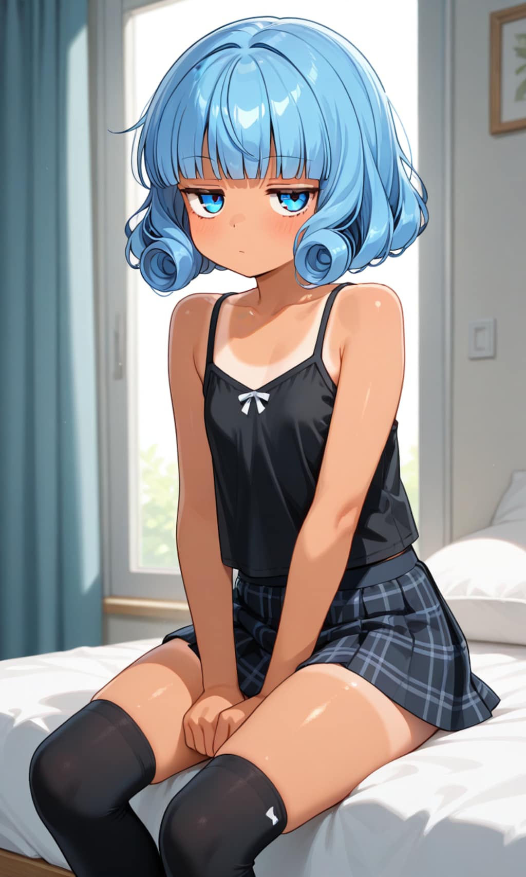 青髪のジト目の子、日焼けロリ版