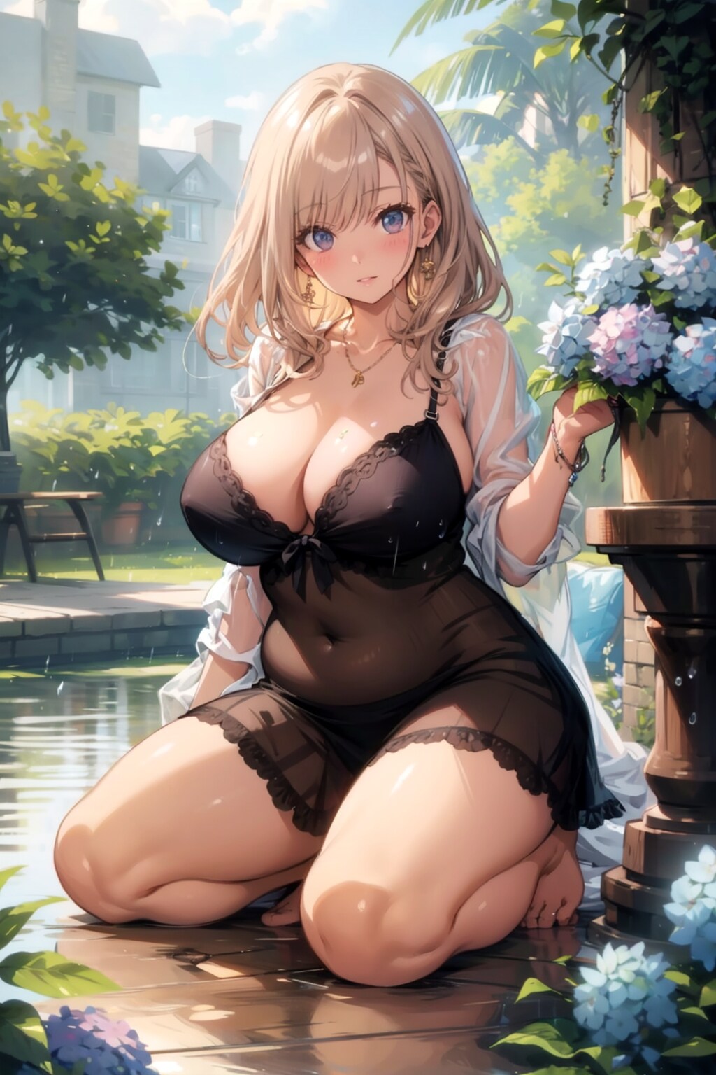 紫陽花とお姉さん