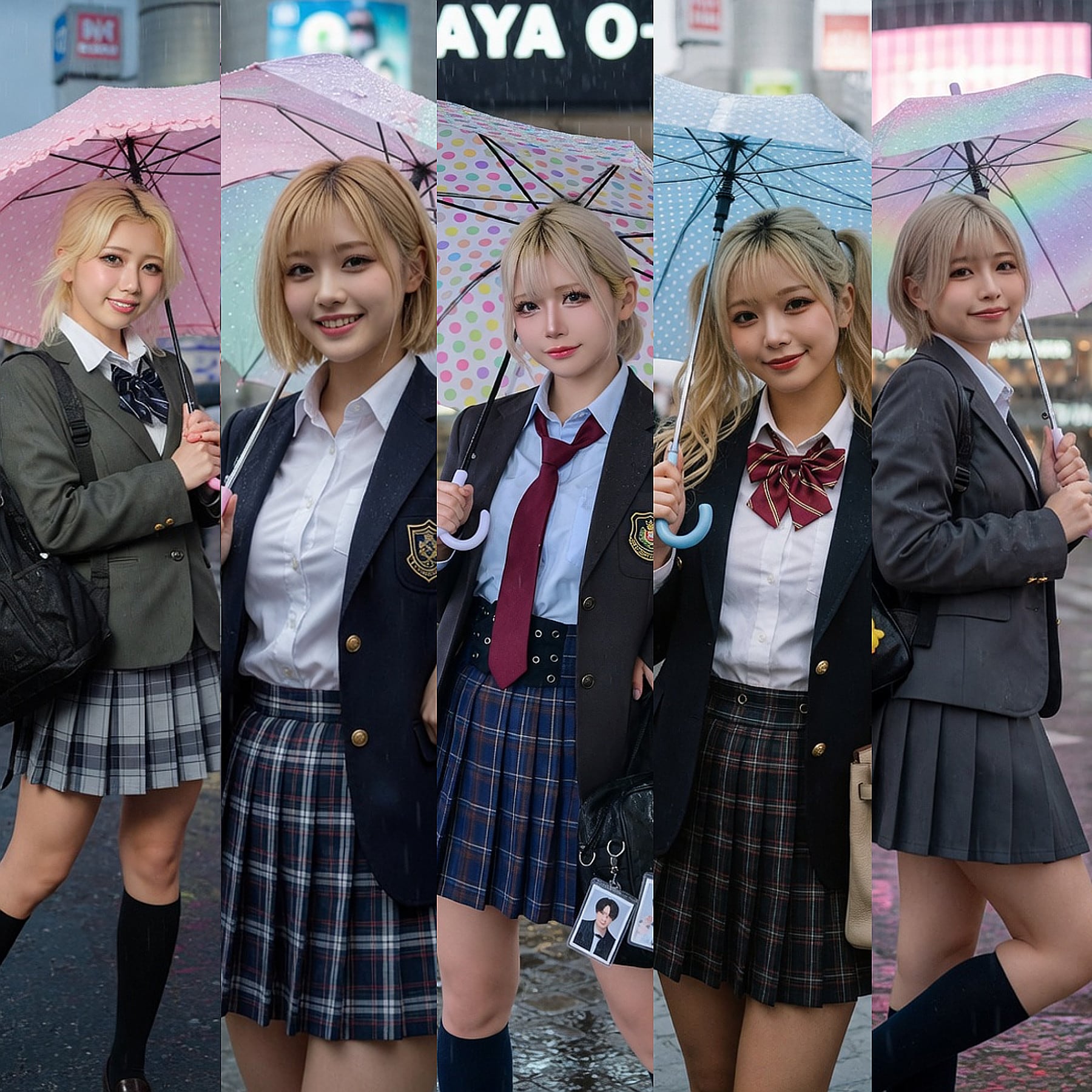 【全年齢版004/❝＃雨と女の子❞参戦】渋谷のギャル高生コレクションCO002　Model №006 007 008 009 010 | の人気AIイラスト・グラビア
