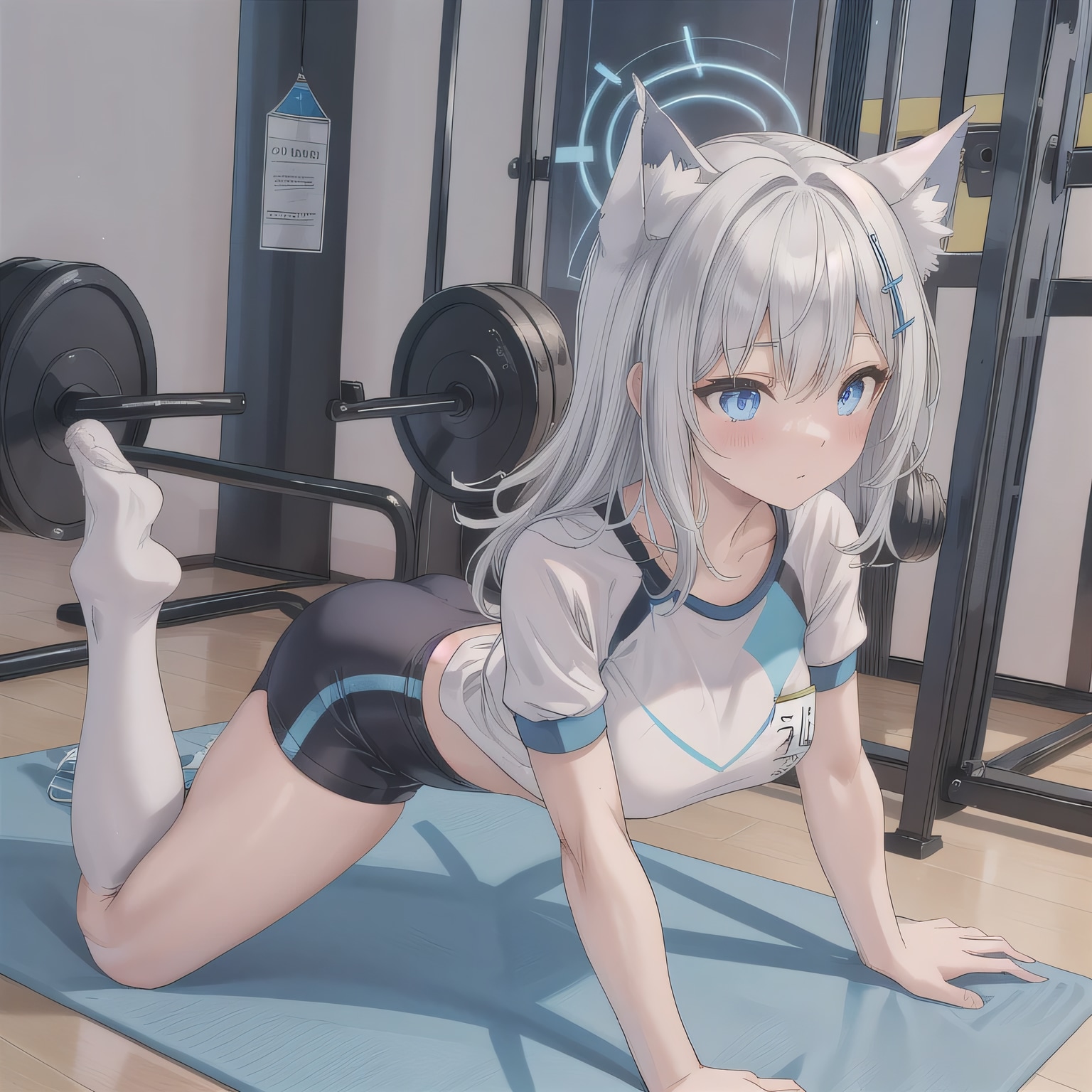 灰髪ロングで筋トレの少女４ | の人気AIイラスト・グラビア