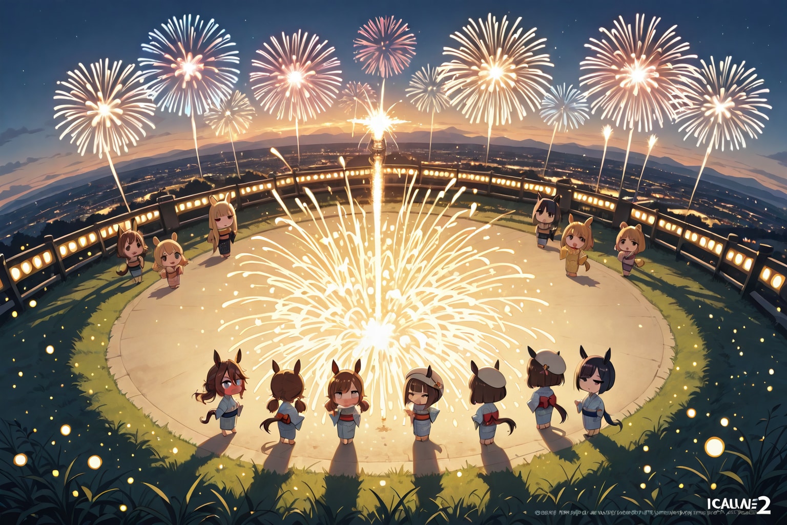 遠くで花火大会、ちびちゃんと市販の花火セット楽しもう-♪。 | の人気AIイラスト・グラビア