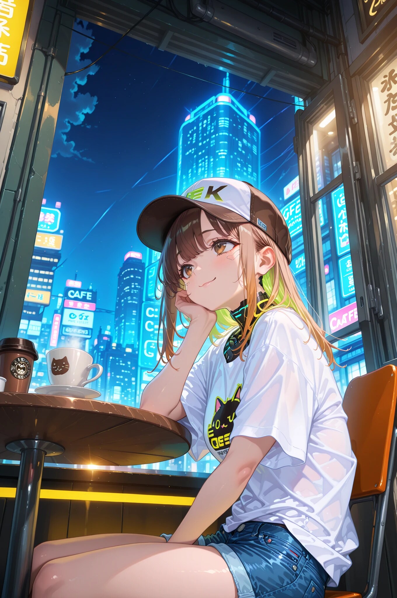 近未来サイバーパンクなカフェ | の人気AIイラスト・グラビア
