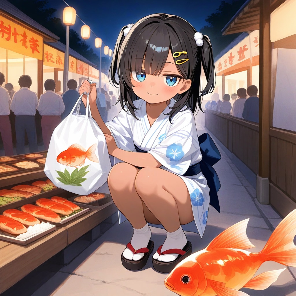 夏祭りで金魚すくい