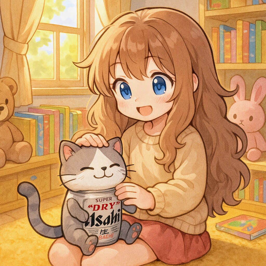 ビール猫を撫でる小さな女の子