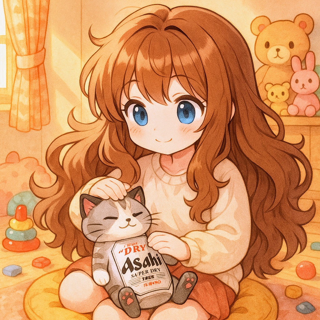 ビール猫を撫でる小さな女の子