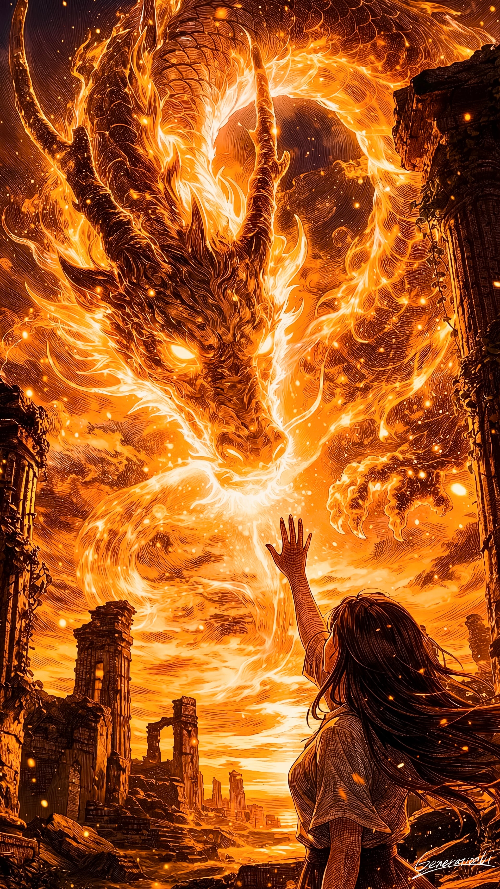 空が燃え、運命が動く／スマホ壁紙アーカイブ | の人気AIイラスト・グラビア