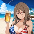 PixAI LoRAで星条旗ビキニでビールを飲む中原ミズキ🇺🇸👙🏝️🍺❤️ 2枚目