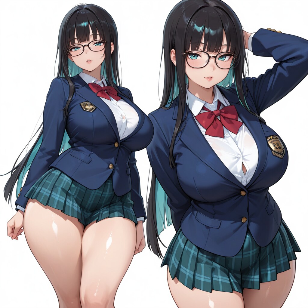 チェックのスカートから伸びるふともも
