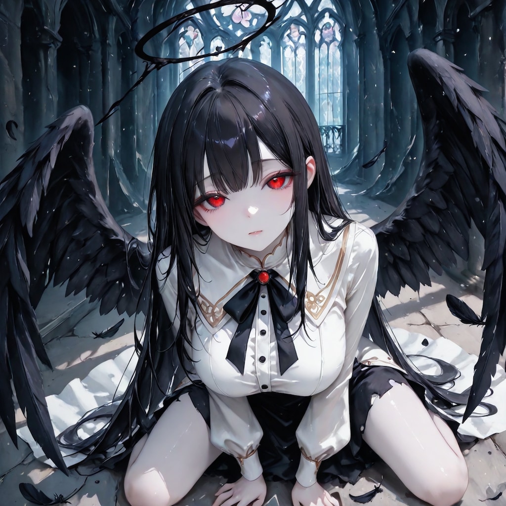 視線がどこかに誘導される堕天使