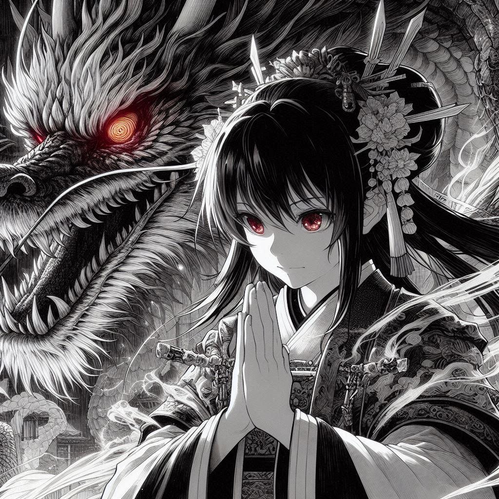 （モノクロ版）龍と巫女！