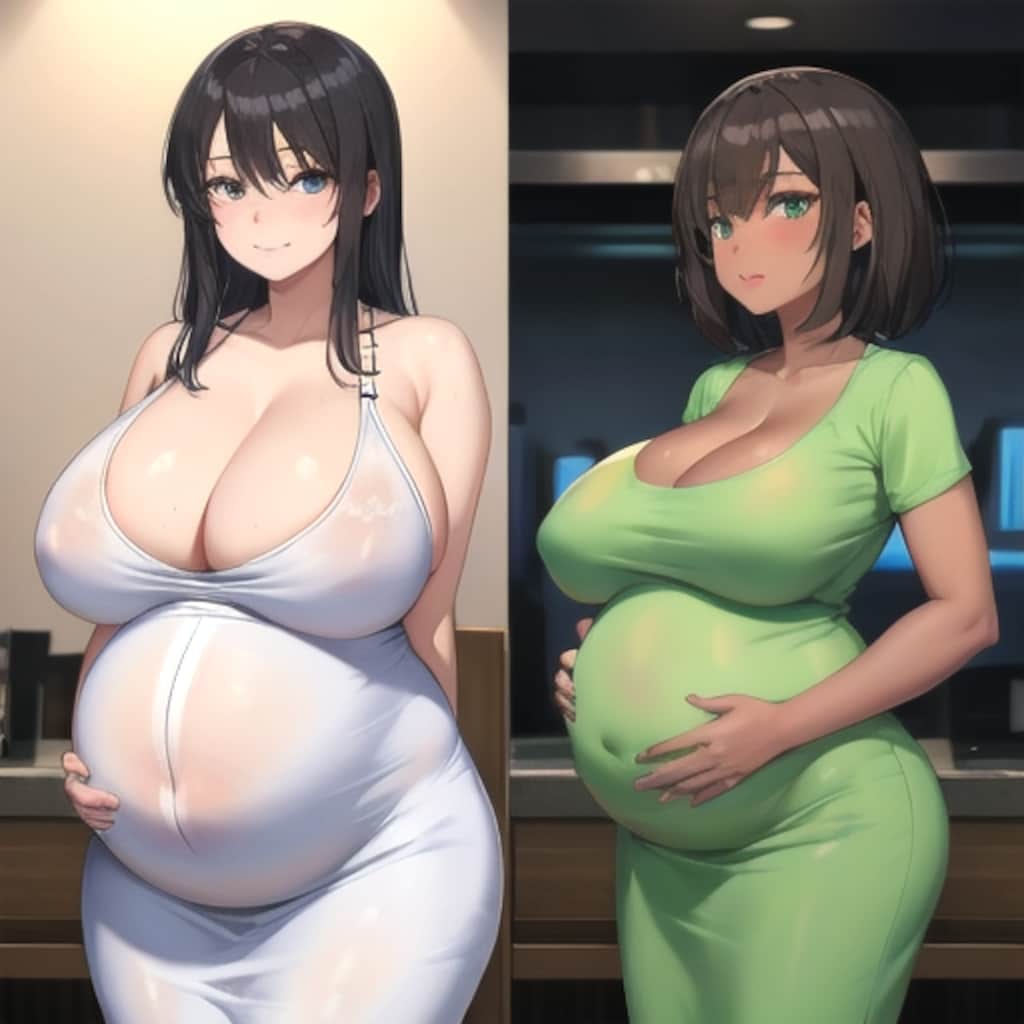 爆乳色白妊婦女性&巨乳褐色肌妊婦女性