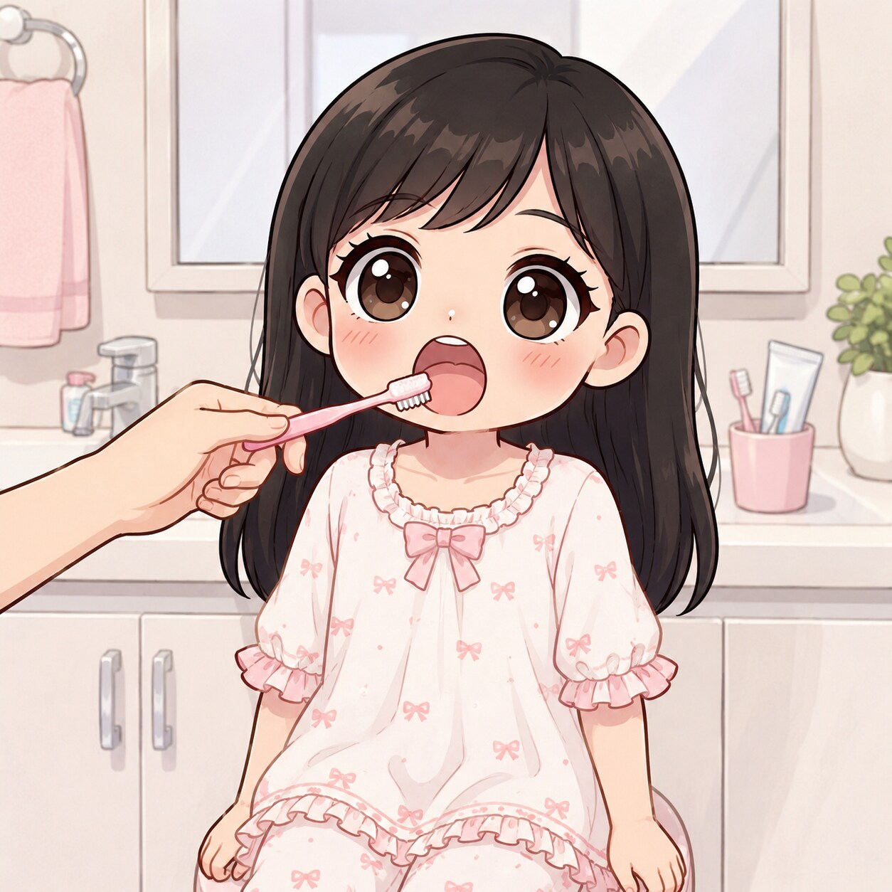 歯磨きしてもらうちびちゃん🎀 | の人気AIイラスト・グラビア