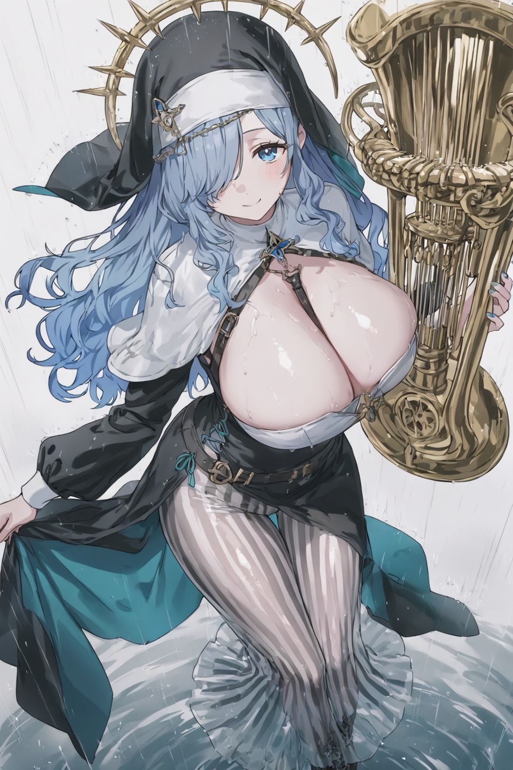 雨の中のシスターお姉さん