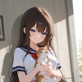 制服少女と猫 2枚目