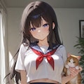 制服少女と猫 4枚目