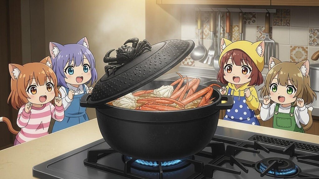 南部鉄鍋でかにをくえるんだな