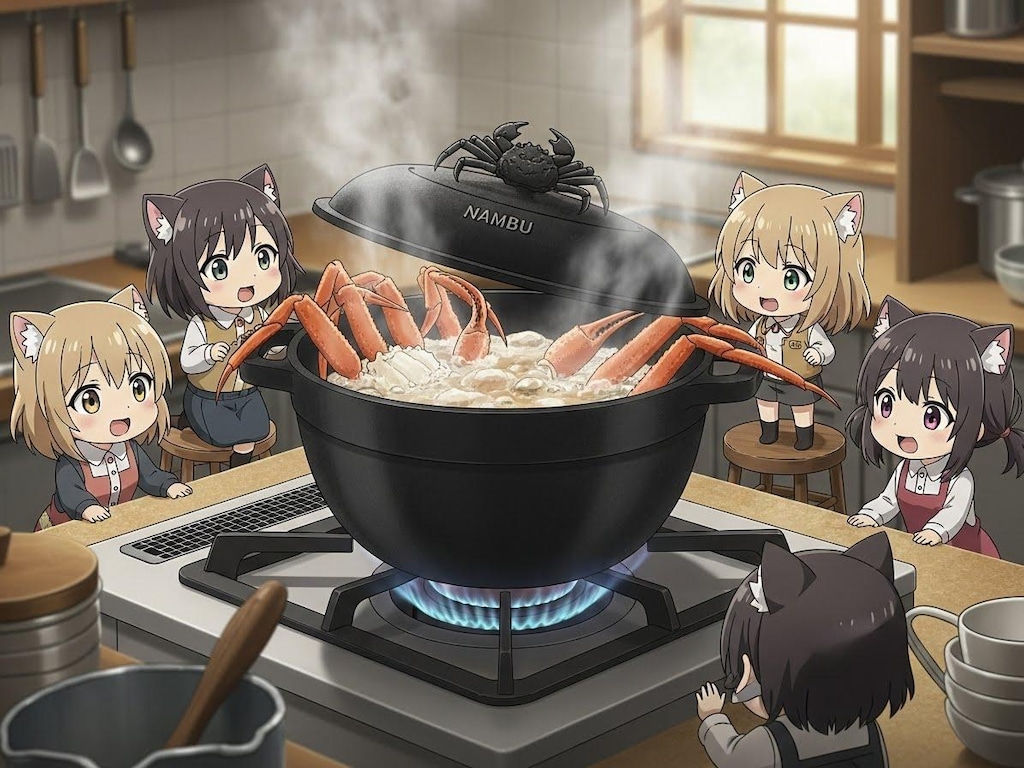 南部鉄鍋でかにをくえるんだな