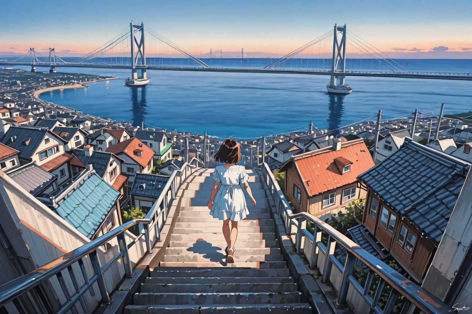 尾道・夏の海坂 | の人気AIイラスト・グラビア