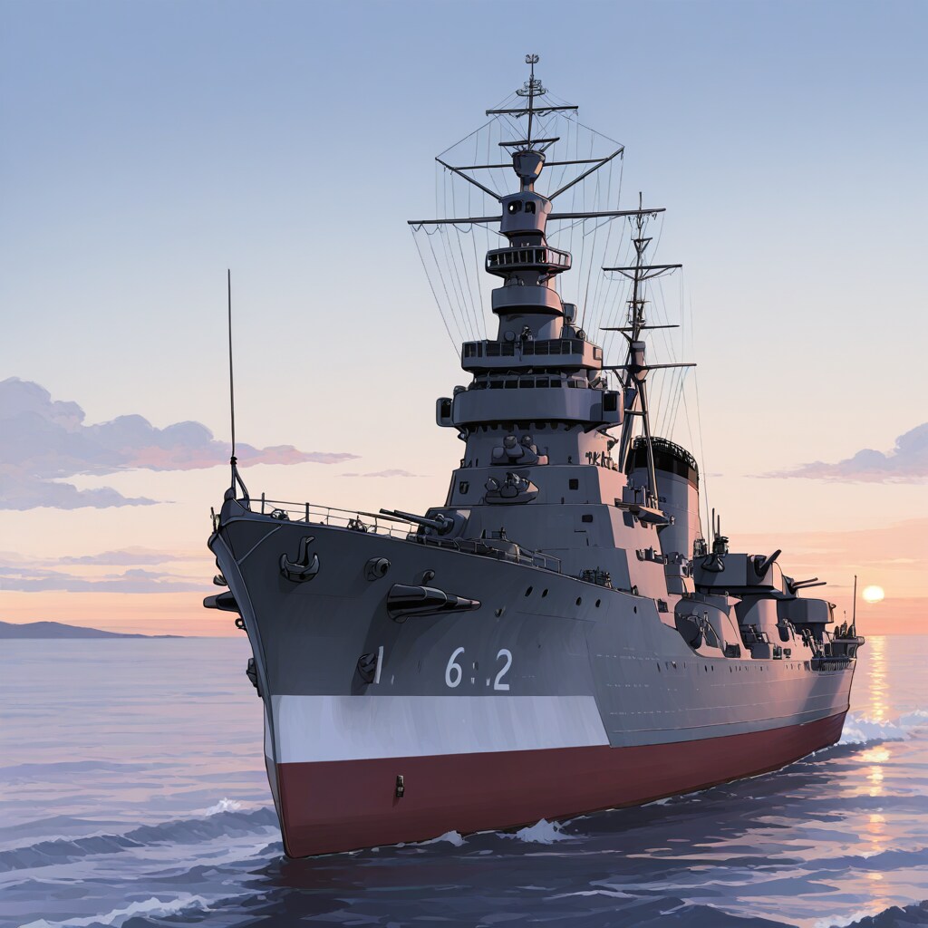 軍艦と夕暮れ